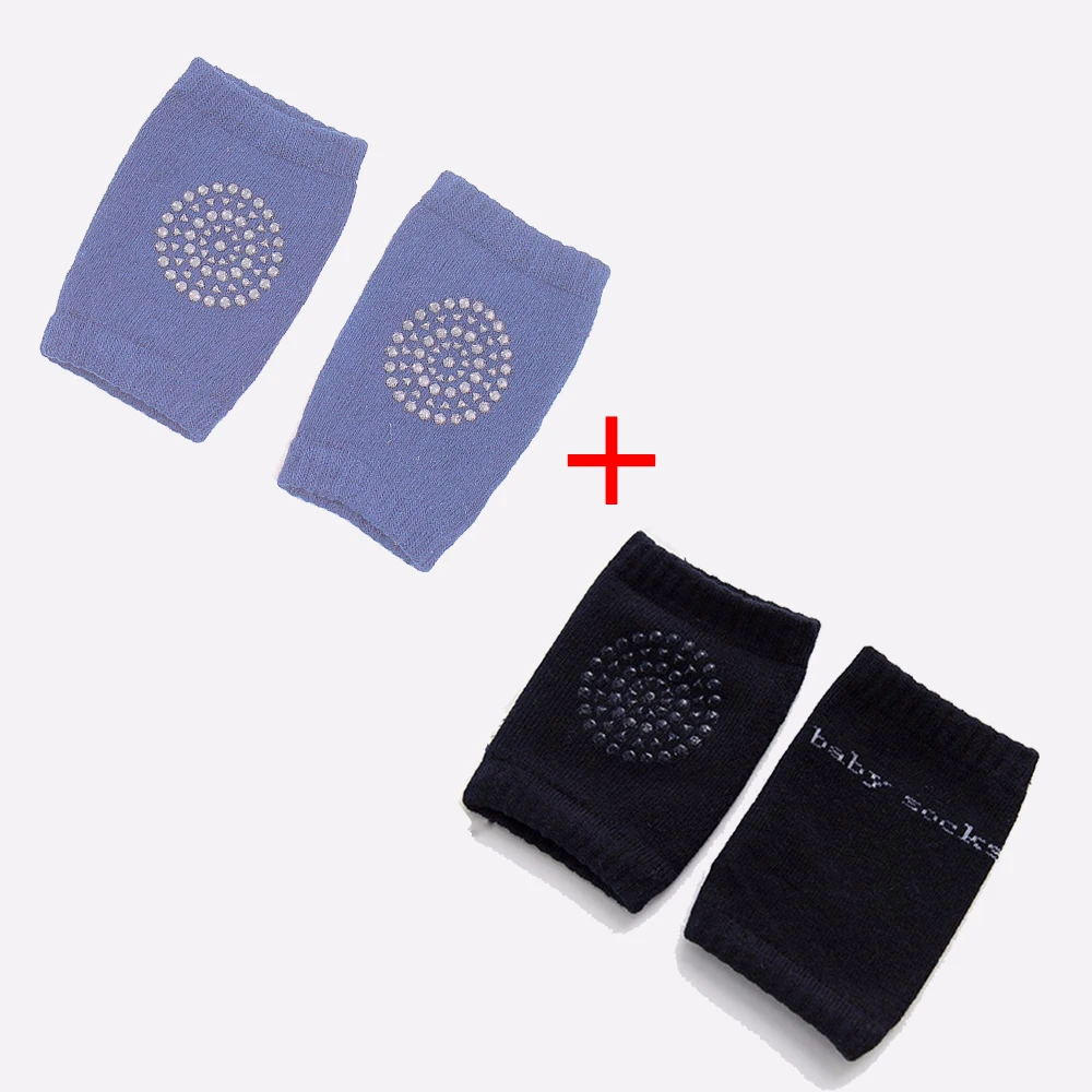 black and navy blue 2 пары детских наколенников, Детские Безопасные носки для ползания, хлопковые гетры с подушками для детей 1-3 лет - Цвет: black and navy blue