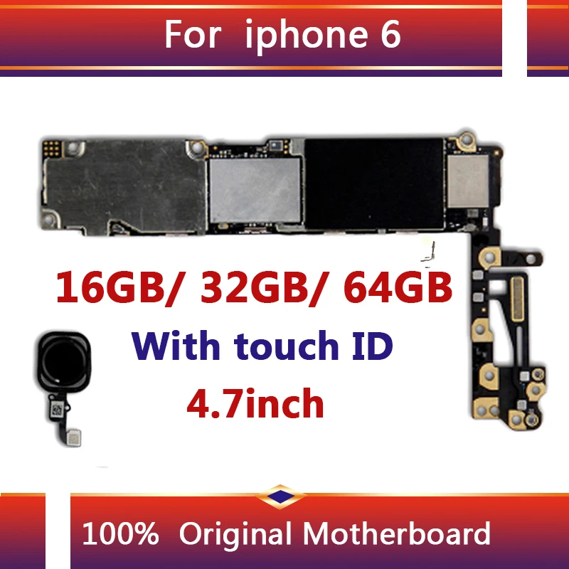 100% оригинальная разблокированная материнская плата для iphone 6 с сенсорным ID/без