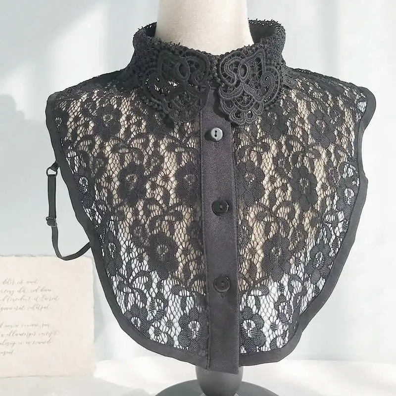 Женский шифоновый кружевной съемный фальшивый воротник черно белая рубашка