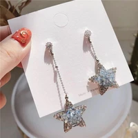 2021 new korean crystal asymmetrical star temperament long dangle drop earrings for women girls fashion party jewelry gift