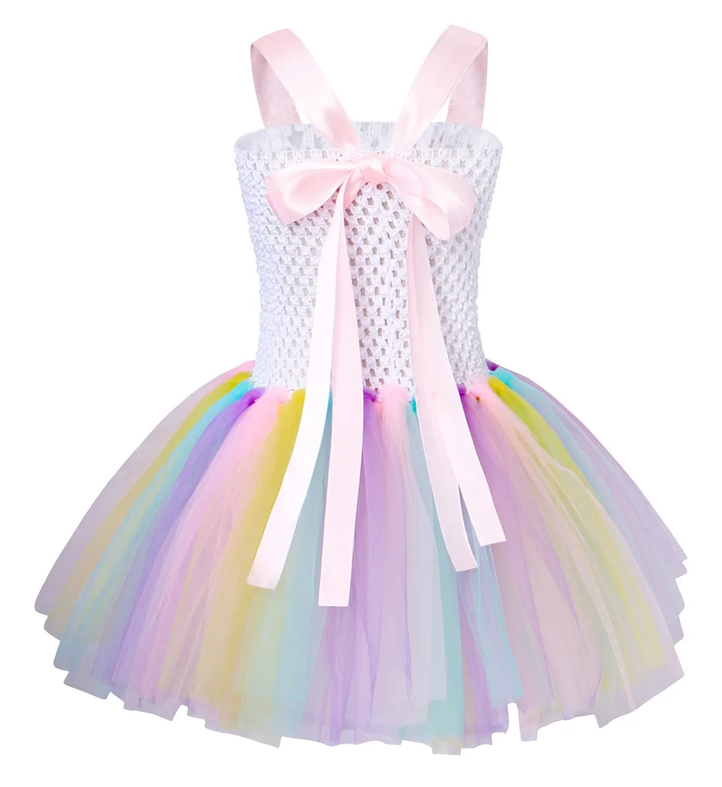 Unicorn Tutu Dress With Headband Fancy Girl Party Dresses Halloween Cosplay Rainbow Tulle Princess Kids Costumes | Тематическая