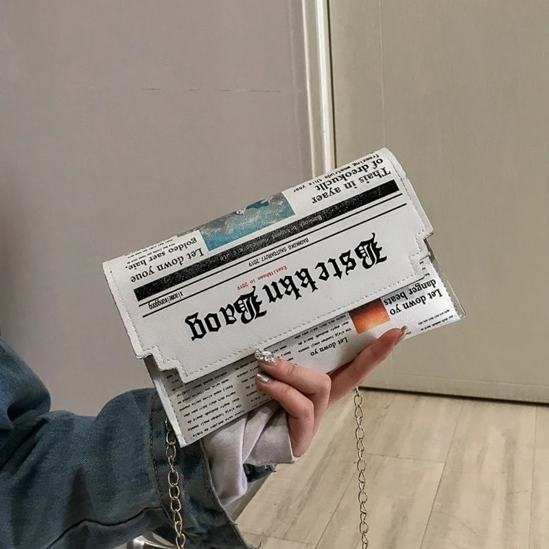 Сумка-мессенджер с принтом газет для женщин Повседневная Сумка-конверт клапаном