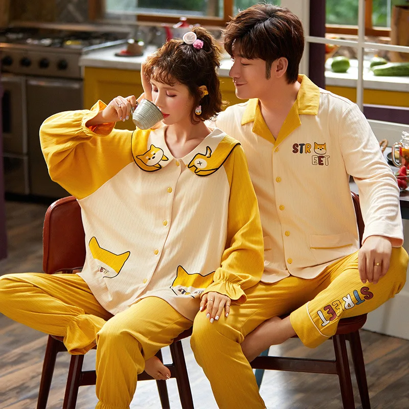 

Autumn Cute Cat Cardigan Pyjamas Women and Men Pajamas Long Sleeve Sleepwear Lounge Pijama Plus Size Pajama Couple Pajamas Set