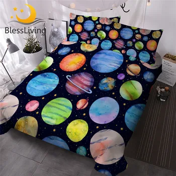 BlessLiving Colorful Planets Bedding Set Stars Galaxy Duvet Cover Set Watercolor Bedclothes Outer Space Home Textiles Dropship 1