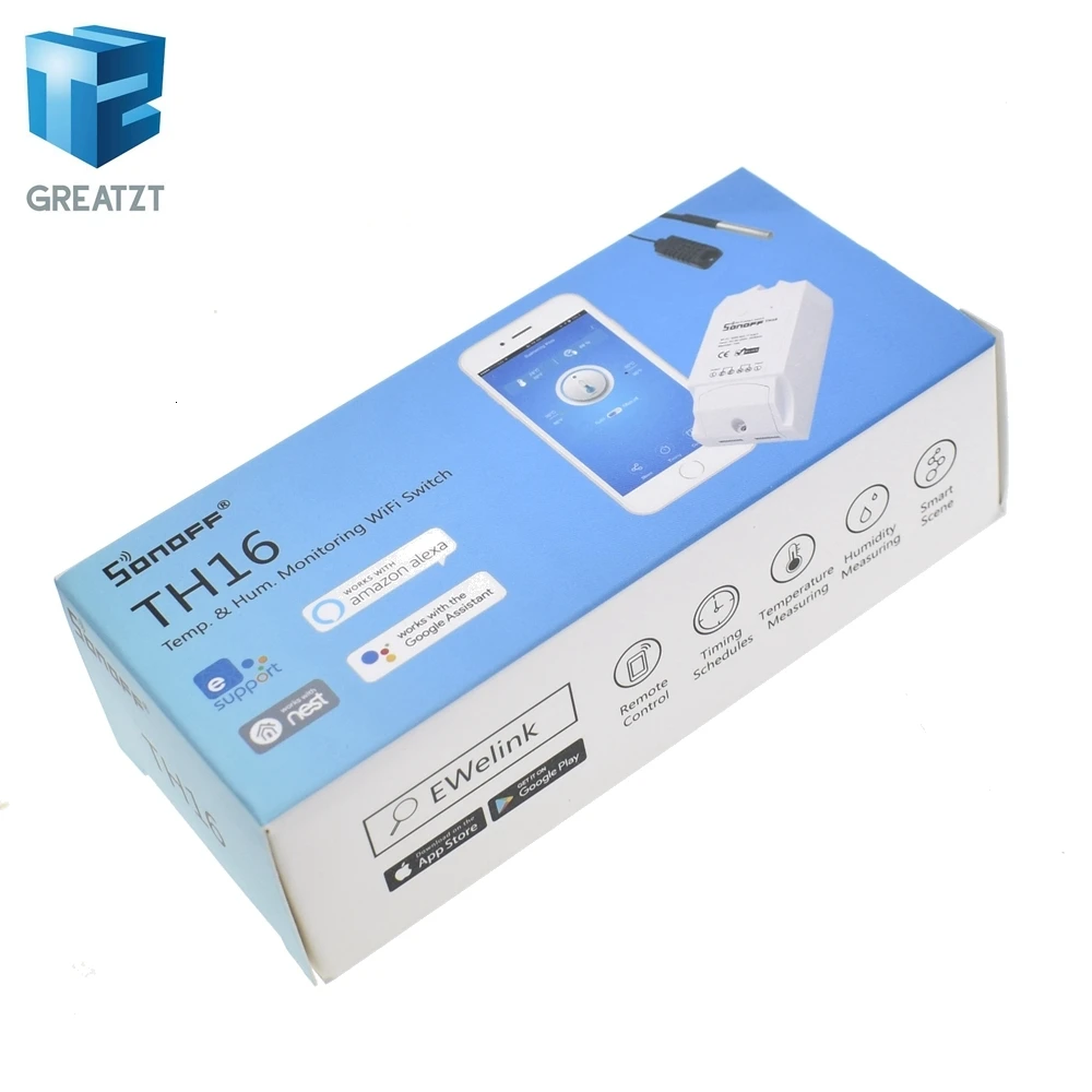 Sonoff TH16 умный переключатель Wi-Fi Мониторинг температуры и влажности Wifi умный переключатель домашний комплект автоматизации работает с Alexa Google Home