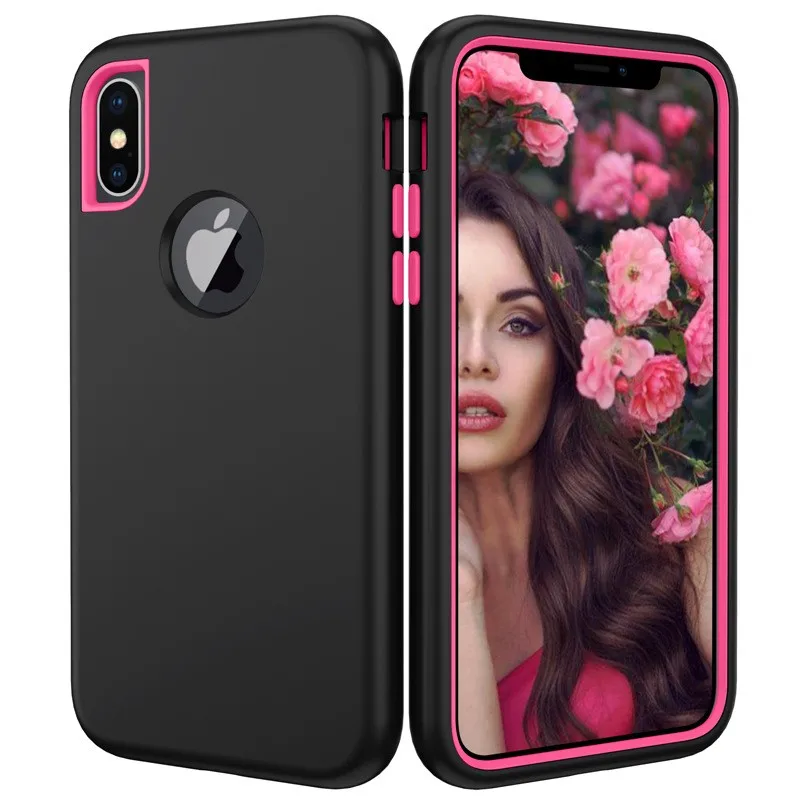 3 in 1 Heavy Duty Armor Shockproof 360 full Protect Case For iPhone X XS MAX XR 8 7 6 6S Plus Hybrid TPU Silicone+ Rubber Case - Цвет: Black Rose