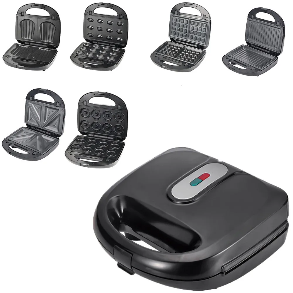 

Household 6 in1 Optional Baking Pan Multifunction Electric Waffle Maker Doughnut Sandwich Machine Walnut Cake Oven Toaster Grill