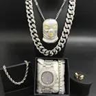 Роскошные мужские часы, ожерелье, браслет и кольцо, комплект из кубинской бриллианты, бриллианты, колье, цепочка, хип-хоп ювелирные изделия для мужчин