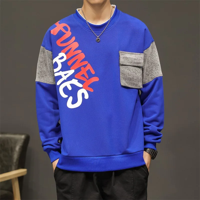

M-3xl Mens Sweatshirts Spring Autumn Male Hoodies Clothing Long Sleeve O-neck Loose Patchwork Comfortable Man Top Clothes H53