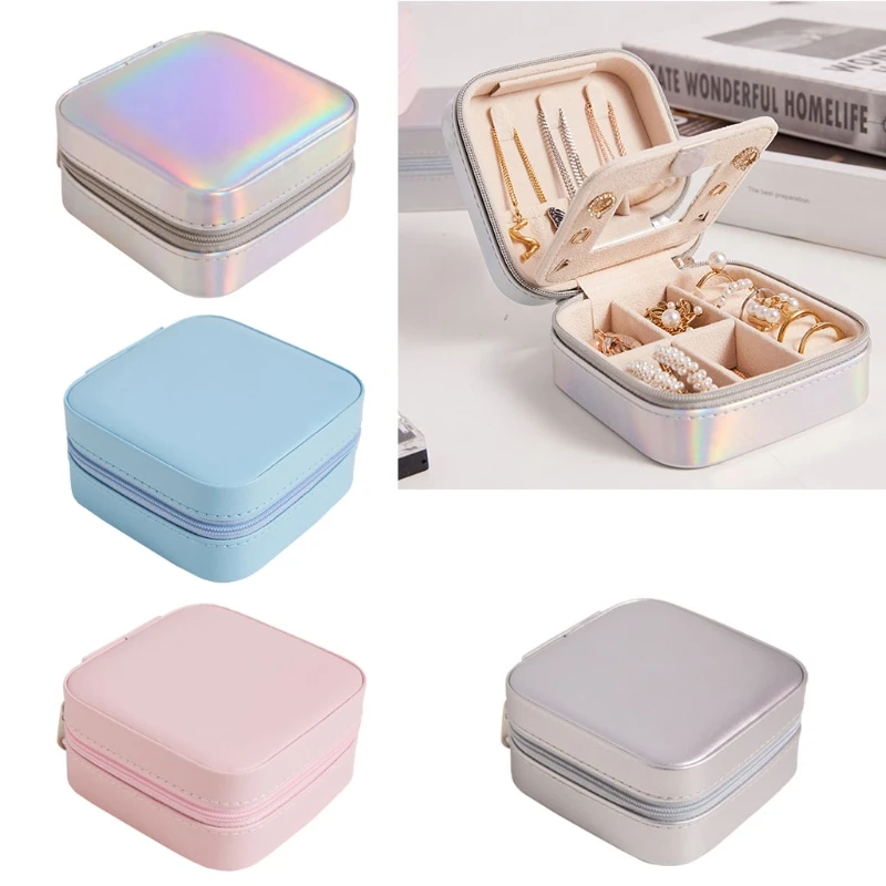 

Waterproof Jewelry Box Small Mini Ear Studs Lipstick Rings Bracelets Storage Organizer Built-in Mirror Desktop Organizer