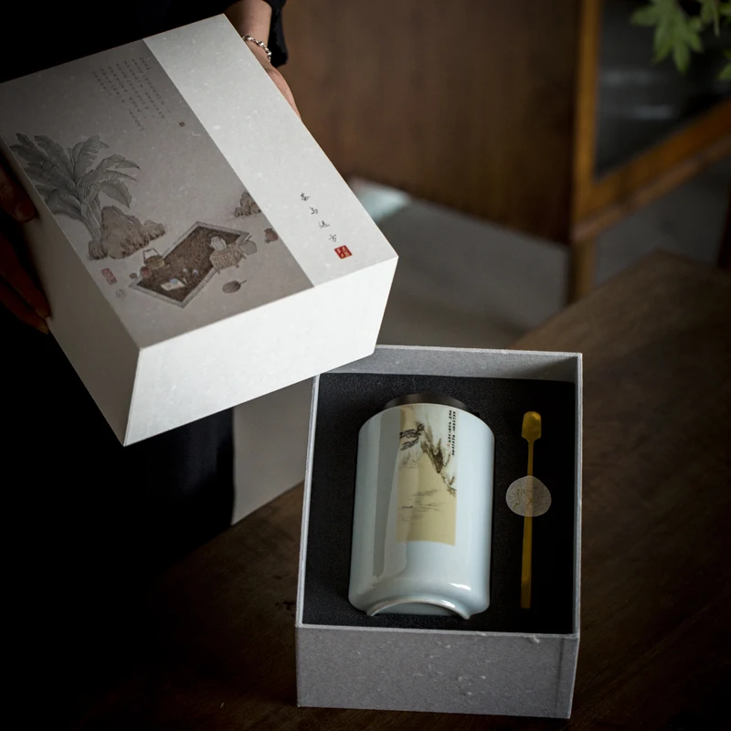 

Handmade Chinese Tea Box Large Porcelain Portable Seal Pattern Tea Caddy Storage Sugar Container Caja Para Te Teaware DG50TC