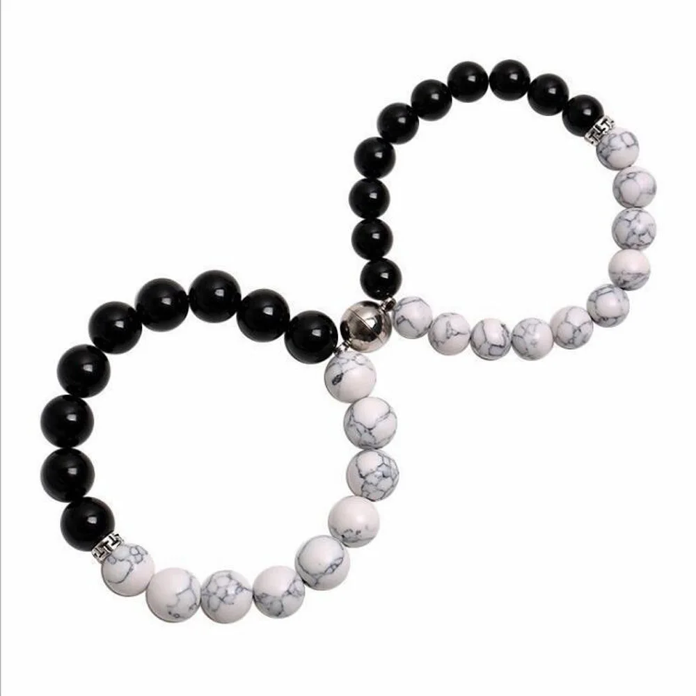 Пара Шарм Магнитная сила черный и белый ювелирные изделия браслеты ручной работы