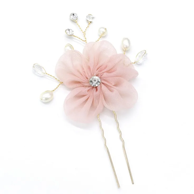Гребень для волос ручной работы с розовыми цветами жемчужинами и кристаллами