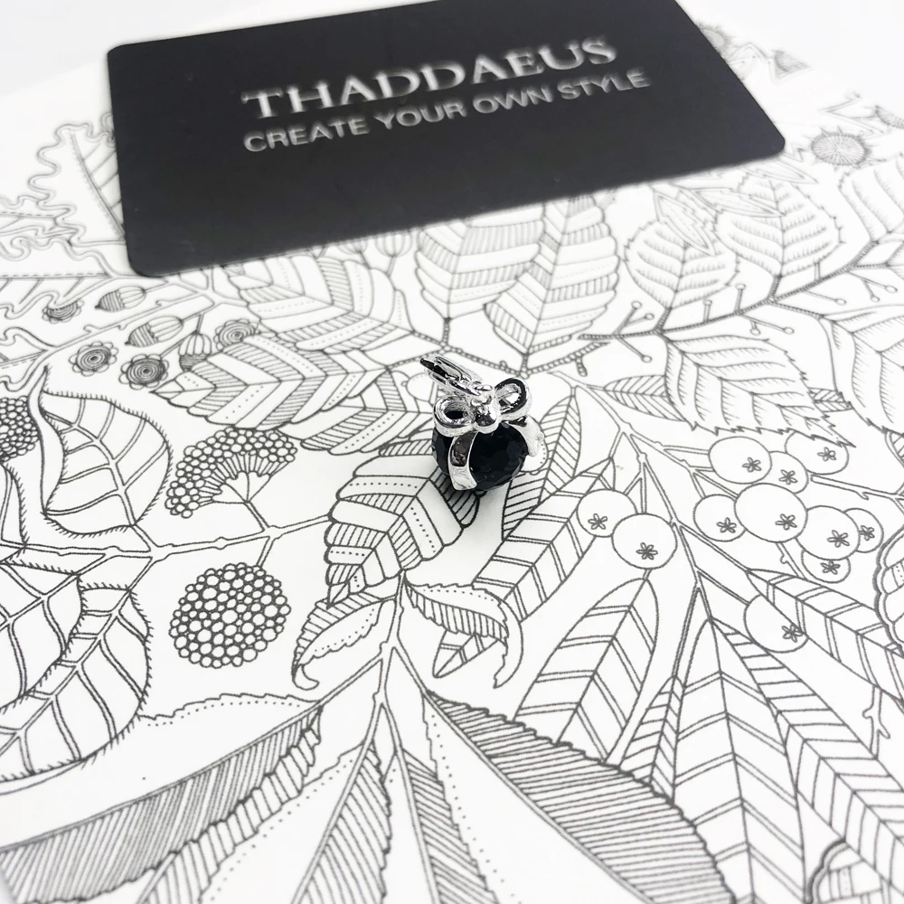 Женские украшения с бантом и черным кристаллом из серебра 925 пробы браслет до