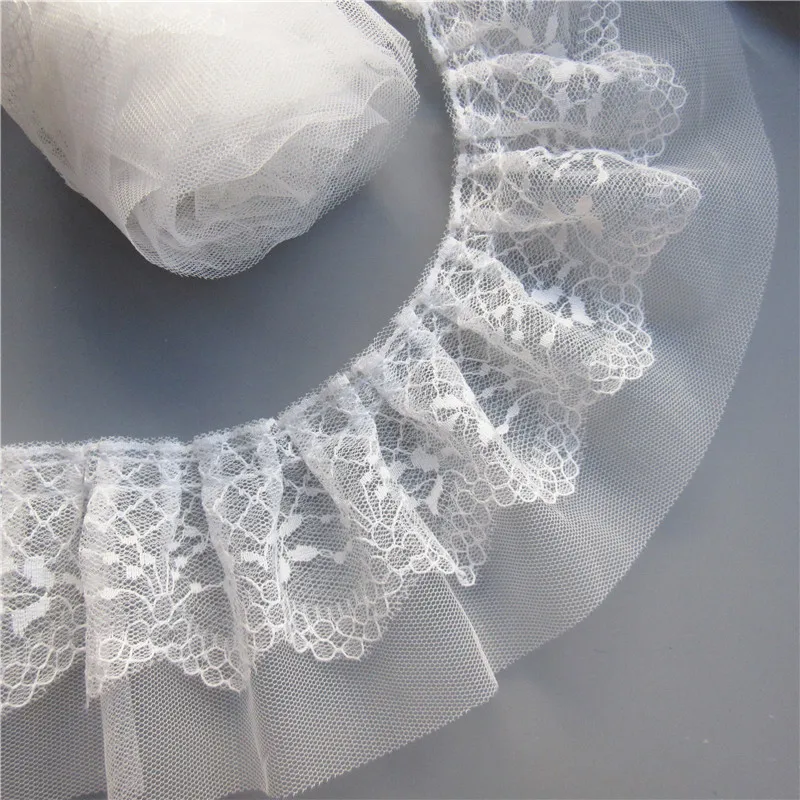 3 _ белая мягкая 2-слойная плиссированная вуаль кружева с оборками обрезанная