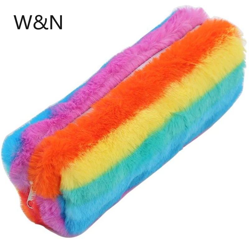 

Cute Rainbow Plush Pencil Case School Pencil Cases Bag Stationery Pencilcase Kawaii Pencil Case For Girls School Supplies Tools