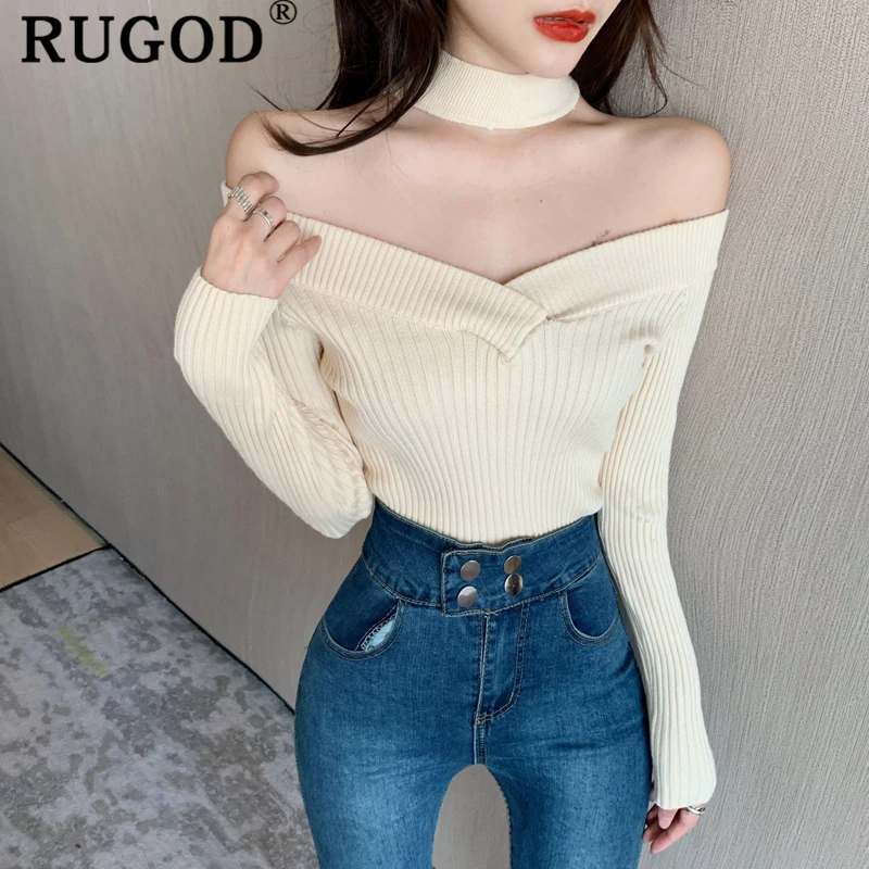 RUGOD корейский шикарный Однотонный женский свитер элегантная однотонная Туника