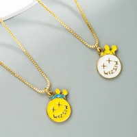 origin summer korean cartoon smile face crown pendant necklace for women delicate letter circle chain metal necklace jewelry