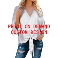 women chiffon blouse v neck half sleeve lady office shirt casual loose tops feminina dropship print on demand drop shipping