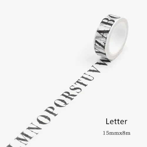 Letter 15mm Ретро набор декоративного скотча Васи, винтажное украшение, скрапбукинг, маскировка, умывальник, декоративные, для мытья, пули, журнал, wasi decorada, наклейки - Цвет: Letter 15mm