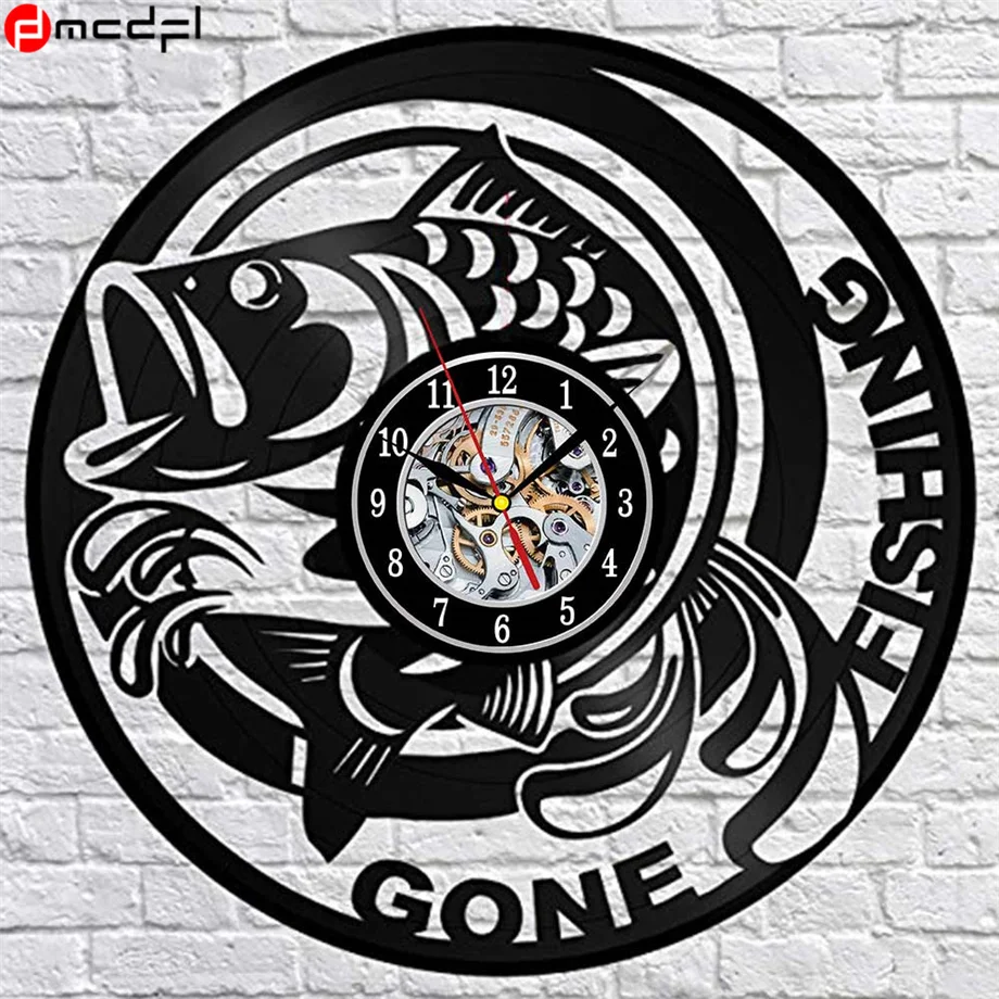 Наружные настенные часы Go Fishing Design Черные виниловые с записью LP ремонтом сделай