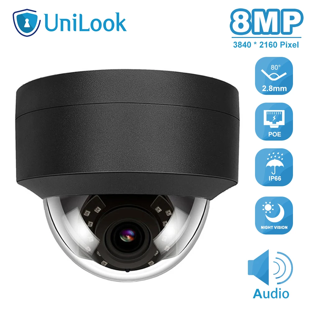 Купольная ip камера UniLook 8MP POE 2 8 мм встроенный микрофон Hikvision совместимая с ONVIF
