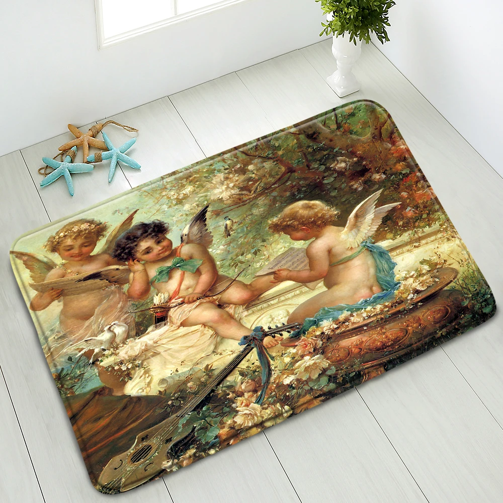 

Cartoon Welcome Mat Entrance Mat Hallway Angel Flower Carpet Rugs For Room Bedroom Home Kitchen Doormat Oil Painting Art Pad