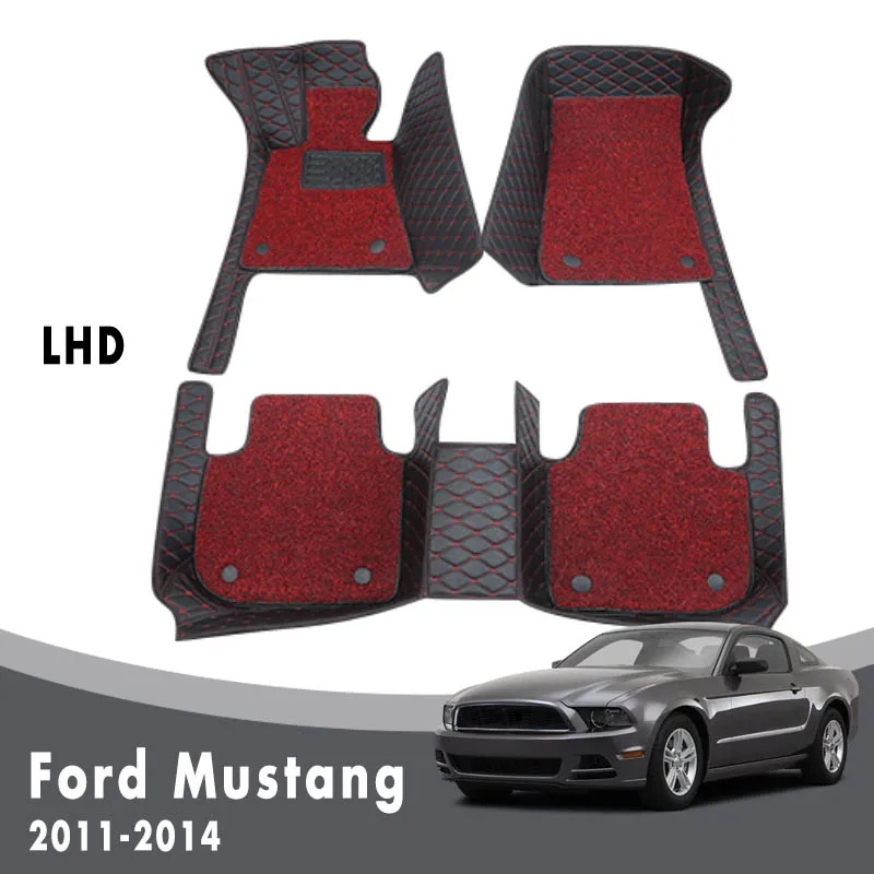 Lüks çift katmanlı tel döngü araba paspaslar Ford Mustang 2014 2013 için 2012 2011 oto iç aksesuarları deri halı