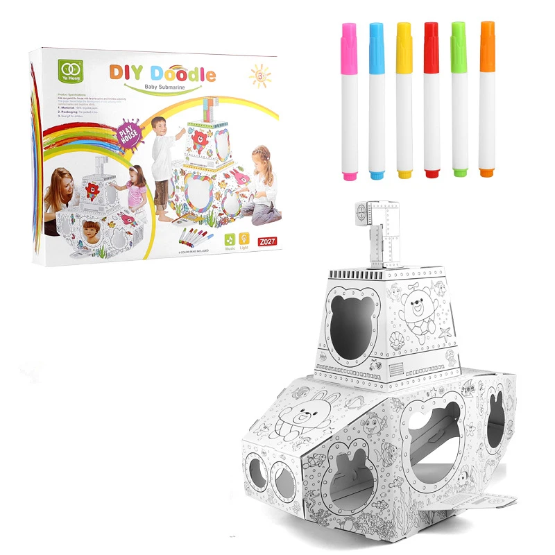 Детский дом для рисования граффити в сборке DIY 3D бумажный с 6 цветными ручками