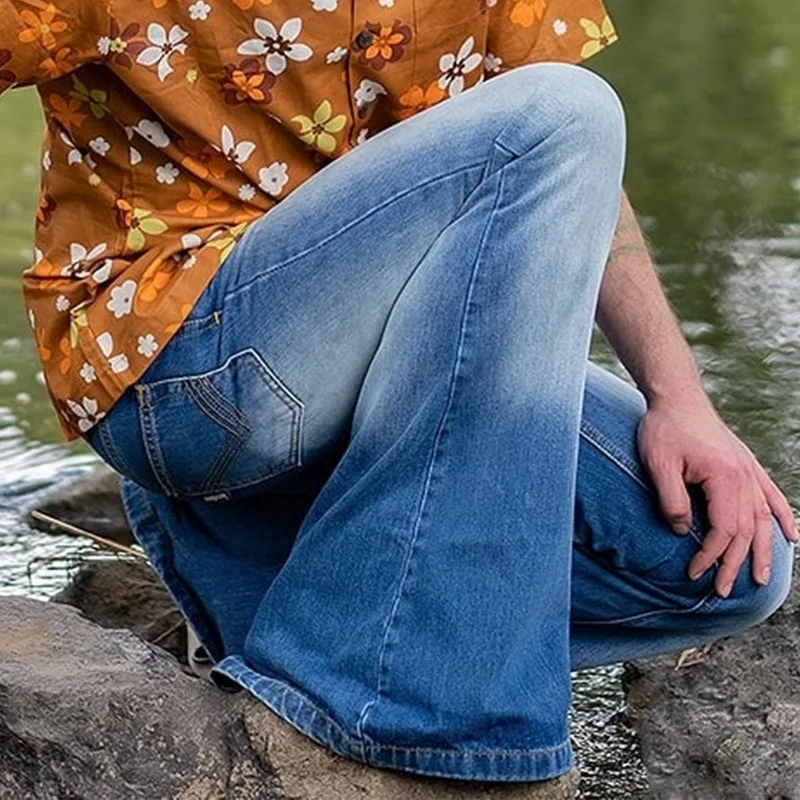 Autumn Mens Big Flare Jeans Fashion Stretch Mid Waist Bootcut Leg Denim Pants Man Vintage Bell Bottom Pantalones Hombre | Мужская одежда