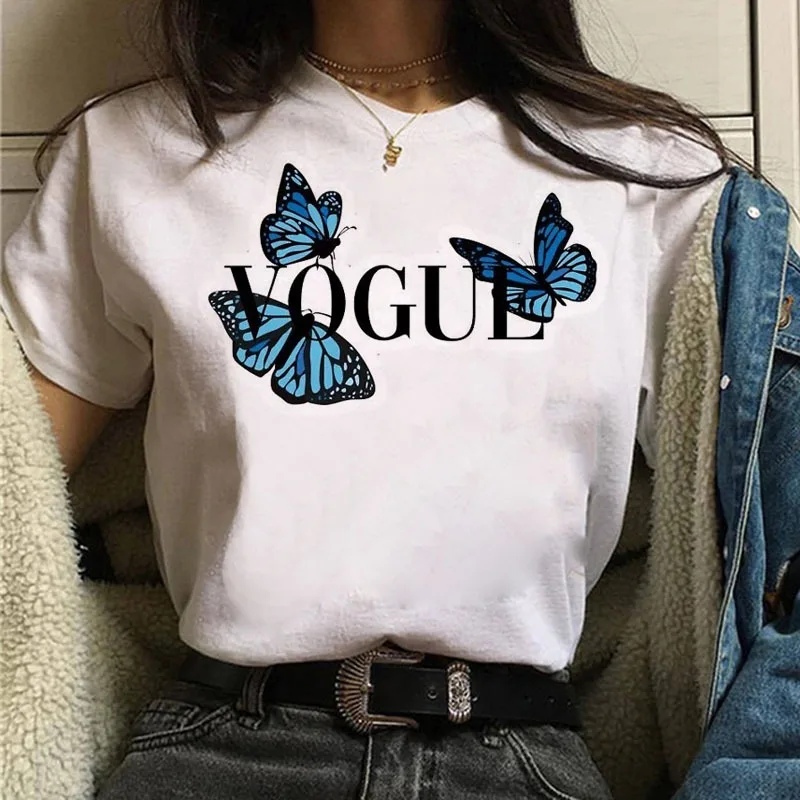 

Vogue Butterfly Print Tshirt Summer Women T Shirt Cartoon Graphic Tee Tops Female Fashion Harajuku T-shirt Korean Tshirt Tee