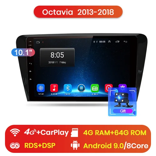 4-64G for 4G Junsun V1 2G+ 32G Android 9,0 для SKODA Octavia 2013- A7 автомобильный Радио Мультимедиа Видео плеер gps RDS 2 din dvd - Цвет: 4-64G for 4G