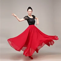 chiffon spanish flamenco modern dance swing skirt elastic waist ballroom costume dancewear long 914 751