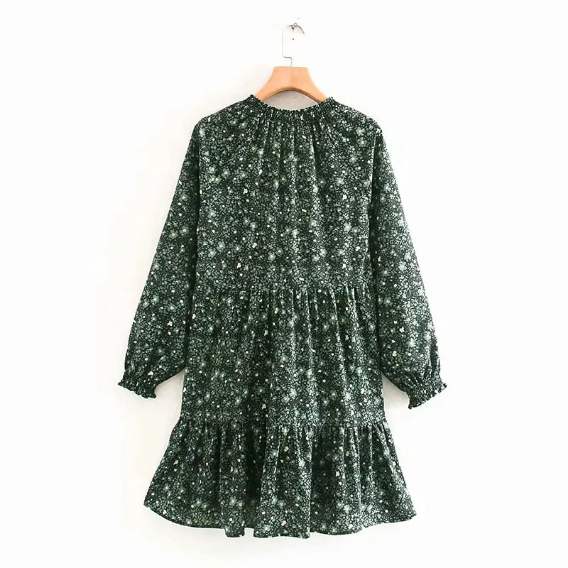 Женское платье с длинным рукавом za свободное зеленое мини цветочным принтом и