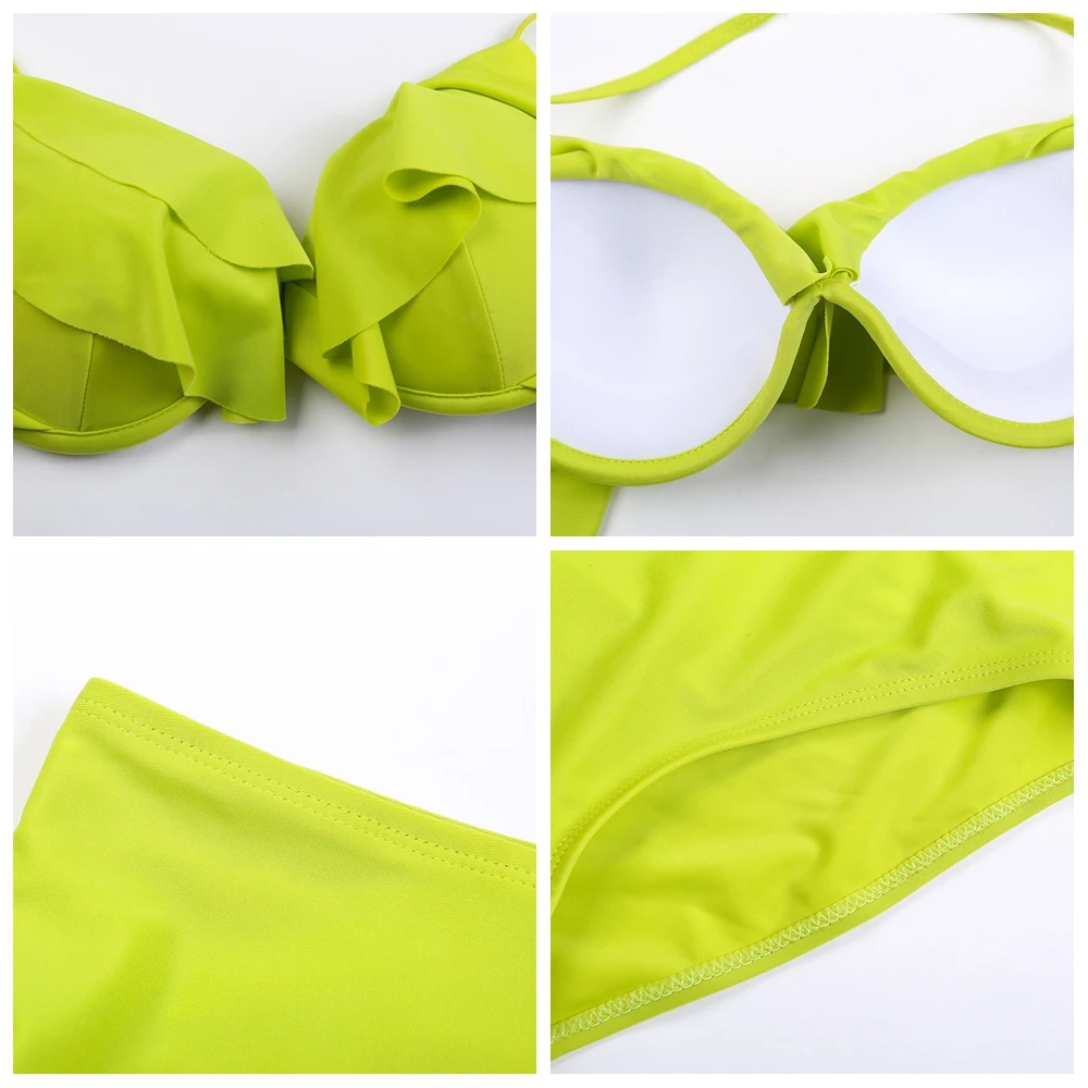 

Bikinis Women Underwire Cup High Waist Bikini Swimsuit High Nylon Quality Micro Bikini Feminine Flounce Bikini Top Push Up