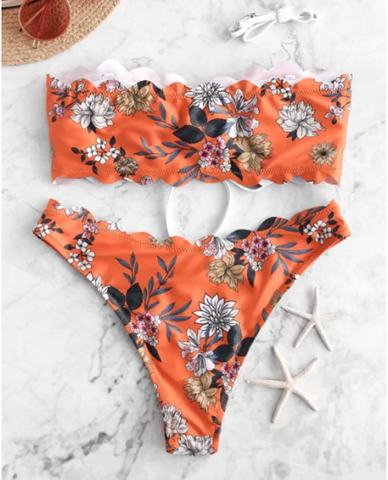 Купальник-бандо с зубчатыми лямками Женский сексуальный купальник из двух