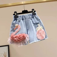 3 11y girl denim shorts 2022 summer new embroidery flowers grls outer pants teenager shorts kids baby shorts