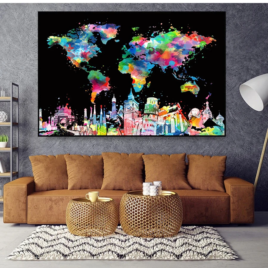 Абстрактный цвет карта мира 5D алмазная живопись своими руками Биг-Бен