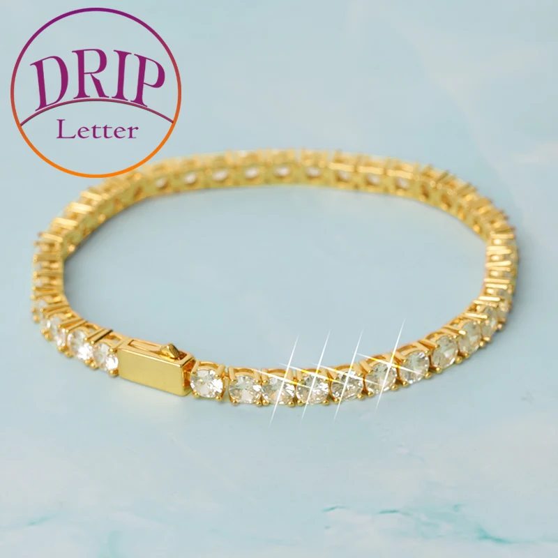 

Drip Letter Real Gold Plated Tennis Bracelet on Hand Spring Clasp Women Hip Hop Rock Fashion Jewelry 2022 Trend