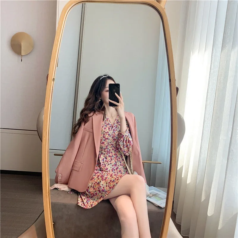 

Dresses Women Hot Sale Lace-up Chiffon Korean Vintage Long Sleeve Femme V-Neck Sweet Casual Vintage Mini A-line Dress