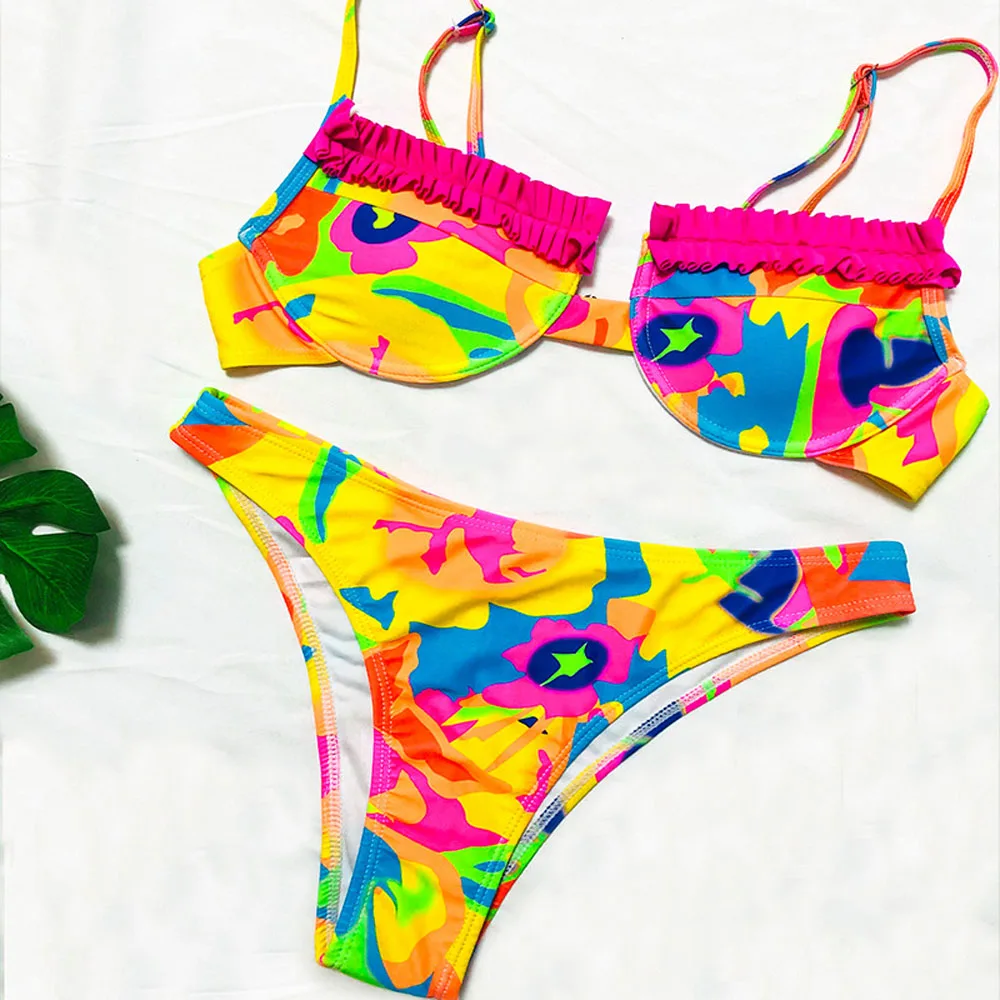 

Brazilian Floral Print Swimsuit Women Push Up Bikini Set High Cut Swimwear Women Beach Wear Sexy Bathing Suit Biquini