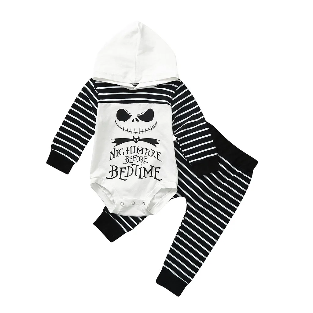 Kids Autumn Clothes Newborn Baby Boy Girl Nightmare Stripe Hooded Romper Pants Halloween Outfits Set Infantil Children Clothing | Детская