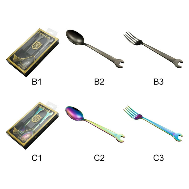 

Stainless Steel Cutlery Creative Wrench Stainless Steel Knife And Fork Black Gold Plated Fork And Spoon Gift Set