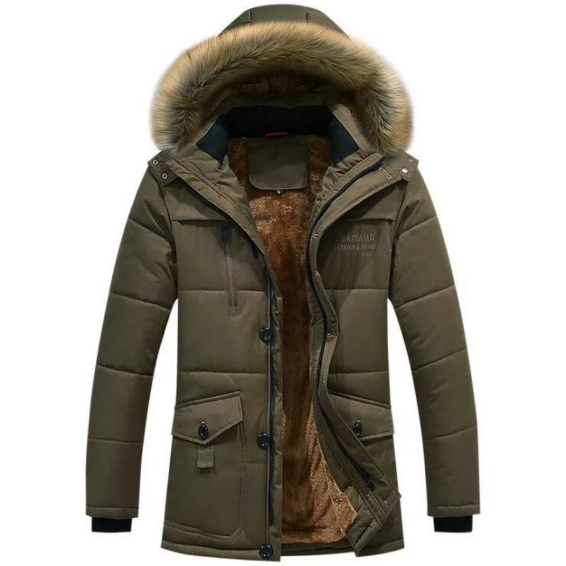 Male Outwear Coat Hooded Solid Coat Men Thick Warm Mens Windproof Parka L-8XL Men’s Jacket Thicken Winter Velvet Coat