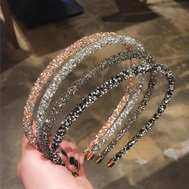 Мода Корея кристалл оголовье для женщин горный хрусталь Hairband шикарный ободок волос обруч Девушки аксессуары для волос простой головной убор