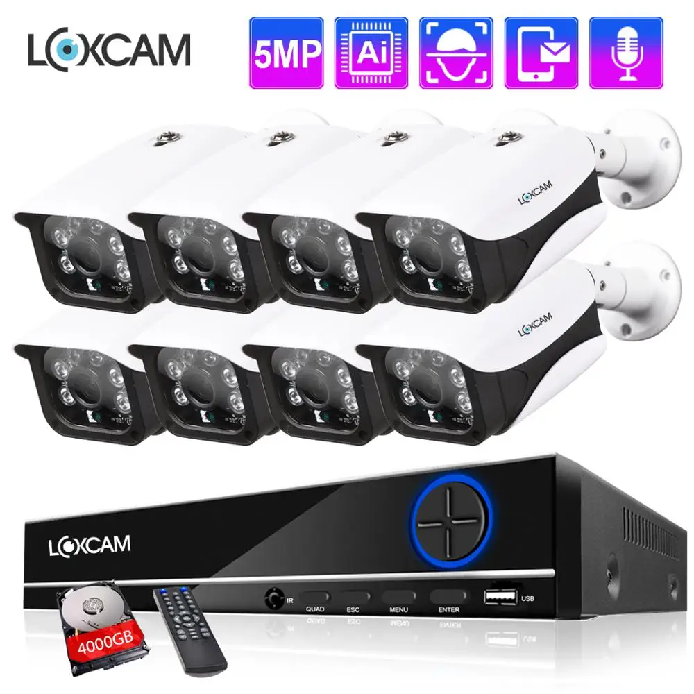 LOXCAM H.265 + 8CH 5MP камера видеонаблюдения системы безопасности 48V POE открытый