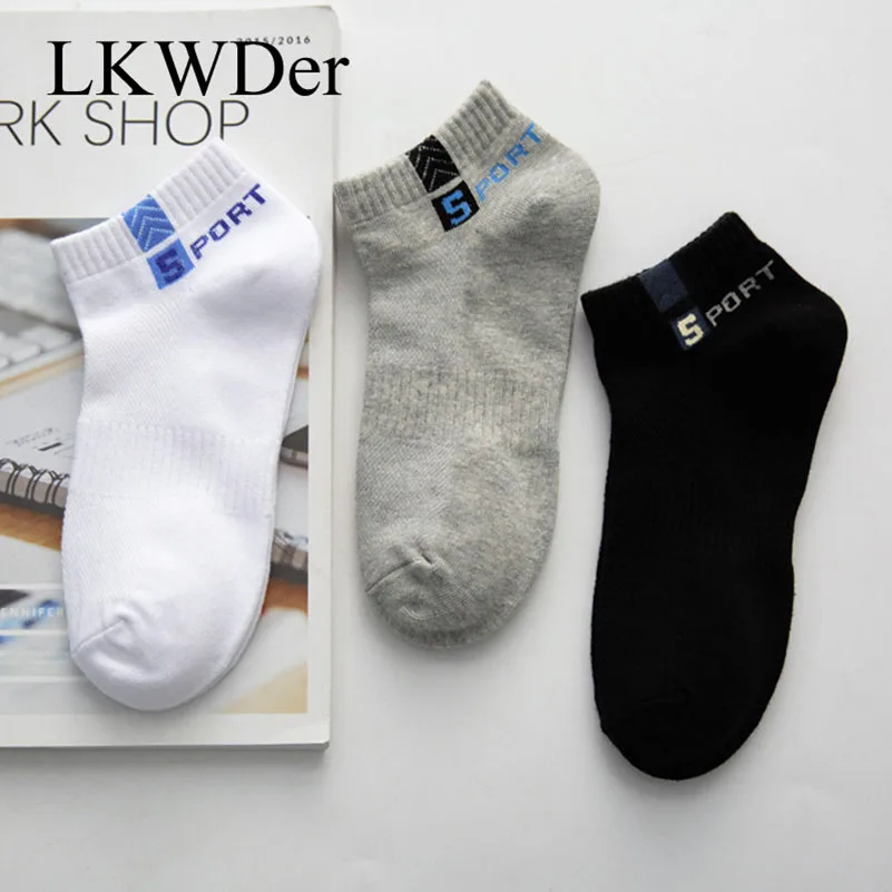 

LKWDer 5 Pairs Men Combed Cotton Breathable Mesh Sports Socks Mens Cotton Waist Anti-Slip Boat Socks Sox Meias Calcetines Hombre