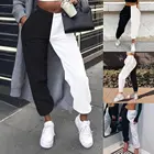 Брюки женские спортивные в стиле хип-хоп, джоггеры с завышенной талией, спортивные штаны для спортзала, модная уличная одежда в Корейском стиле, черные белые