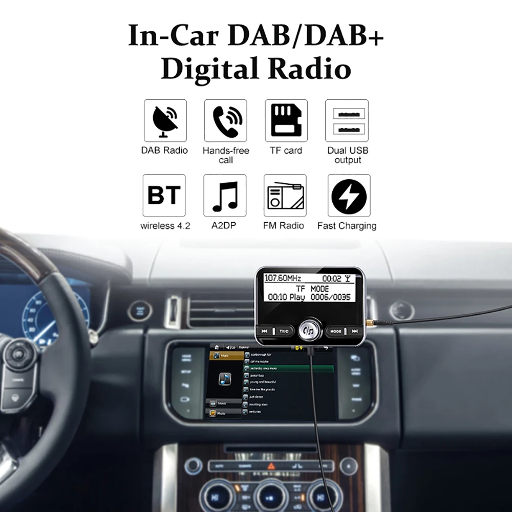 Цифровой радиоадаптер VicTsing DAB/DAB + FM передатчик с Bluetooth гарнитура для звонков два