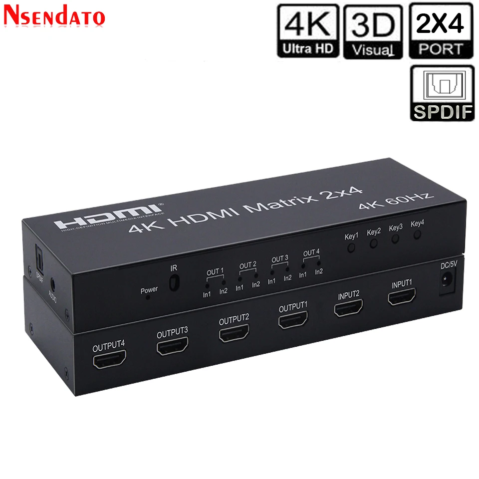 4K * 2K 60Hz HDMI матричный 2x4 АУДИО ВЫКЛЮЧАТЕЛЬ экстрактора для Dolby AC3 SPDIF 3D 2 в 4 выход